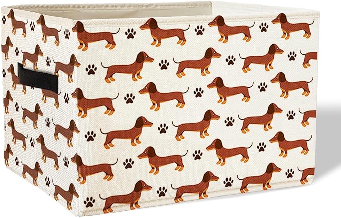 Funny Dachshund Dog Storage Basket Bins With Handles for Girls Kids, Funny Weiner Dog Foldable Organizer Basket Toybox for Girls Room Nursery Bedroom Bathroom Clothes Toys Books