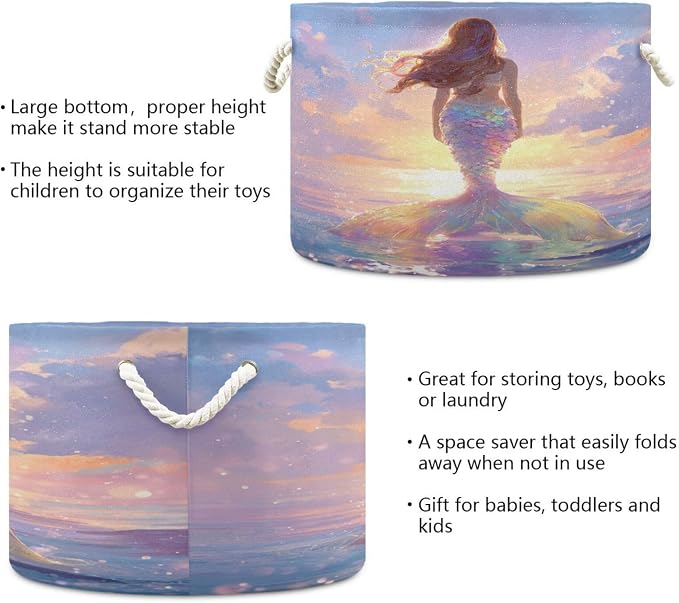 DOMIKING Large Storage Basket for Toys Ocean Mermaid Pink Storage Bin Box Organizer Basket for Home Decor Pet Toy Blankets Nursery
