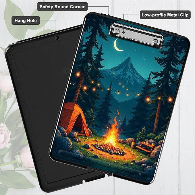 Heavy Duty Storage Clipboard, Slim Nursing Clipboard with Internal Pen Case, Portable File Organizer Case for A4 Letter Size Paper Office Medical Professionals, Dark Mountain Flame