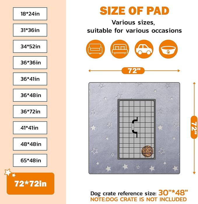 LOOBANI 72 x 72 Washable Pee Pads for Dogs 1 Pack for Playpen, Crate & Car | Super Absorbent, Non-Slip Backing, Soft Plush, Quick-Dry, Machine Washable, Reusable, Perfect for Crate & Car, Grey