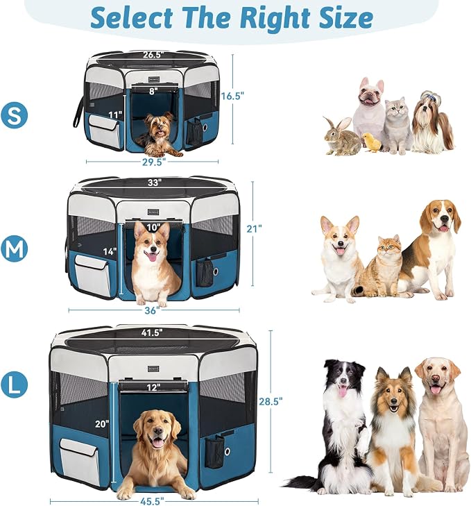 PETSFIT Portable Dog Playpen 36", Removable Waterproof Mat, Zippered Roof | 3-Second Setup, Collapsible Storage, RV Camping Travel, Indoor Outdoor Use, Medium Dogs and Cats, 36"L x 36"W x 21"H