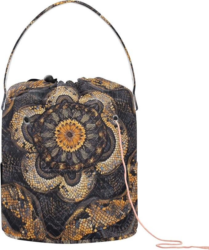 Tatenale Crochet Bag Yarn Bag Knitting Project Bag with Pockets and Handle Portable Yarn Storage Organizer Tangle Free 8.3x11 InchCottonmouth Skin Mandala Dark Purple45