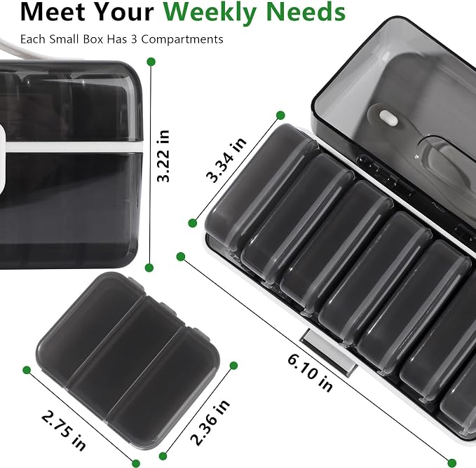 Weekly Pill Organizer, 7 Day Large Pill Box 3 Times a Day, One-Touch Easy Open Travel Medication Case for Seniors, Moisture-Proof Vitamin Holder with AM PM
