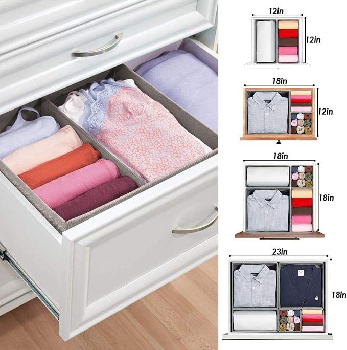 Foldable Underwear Drawer Organizer, Closet Dividers, Storage Box for Clothes, Socks (6 Bins, Gray)