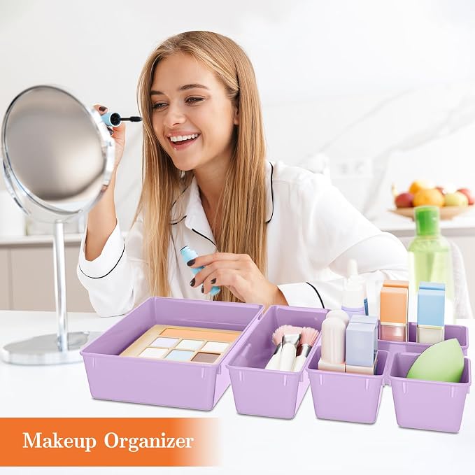 SpaceHacks 25 PCS Plastic Drawer Organizer, 4-Size Versatile Organizer Trays & storage Bins