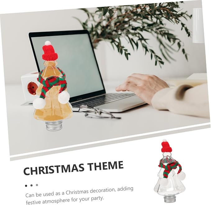 COLLBATH 6set Christmas Tree Shaped Candy Containers Caps Reusable Small Tea Bottles for Holiday Decoration and Storage of Juices and Sweets