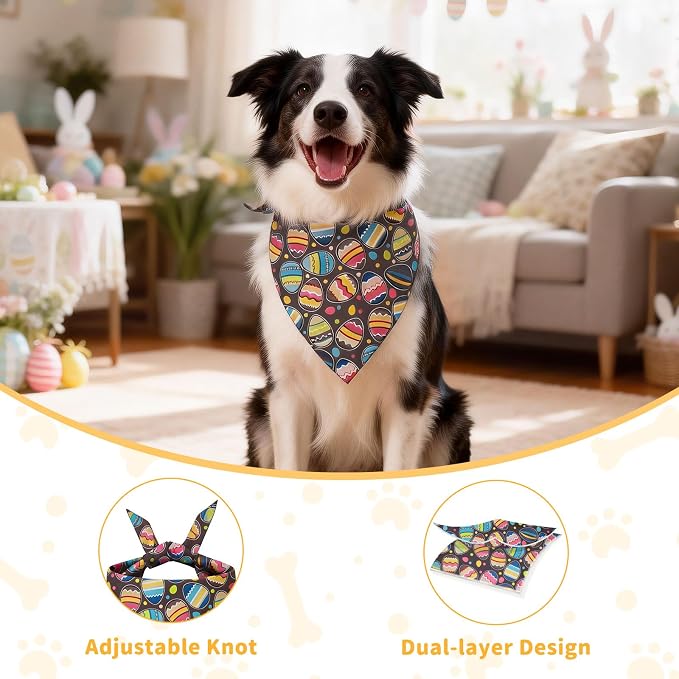 2 Pack Easter Dog Bandanas, Holiday Bandana Scarf for Small Medium Large Dogs, Adjustable Triangle Bibs Scarves, Washable Pet Scarves for Dogs Cats Gifts