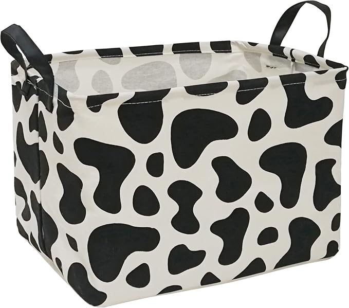 Baby Storage Basket Nursery Box Laundry Hamper Organization Bins for Toys and Clothes with Handles (Cow)