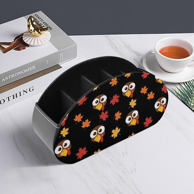 Pu Leather Remote Control Holder Turkey 5 Slot Desk Caddy Box | Turkey Office Desktop Storage Organizer for Controller, Media Player, Stationery Supplies