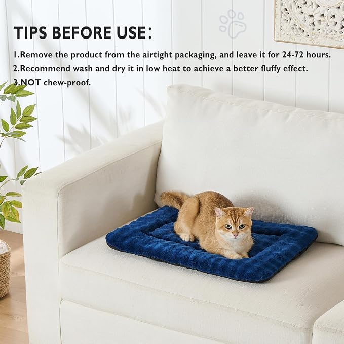 Pet Bed Mat Crate Pad for Cats Small Dogs, Navy Blue, 24"x 18" | Washable Soft Pet Sleeping Mat, Puppy Cat Kitten Cushion with 3D Bubble Pattern