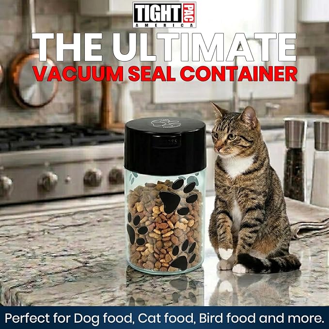 Pawvac 1 to 6 Ounces Container, Airtight Pet Food and Treats Storage Jar - Patented Vacuum Seal Container for Pet Food, Treats and other Dry Goods - Clear with Paws
