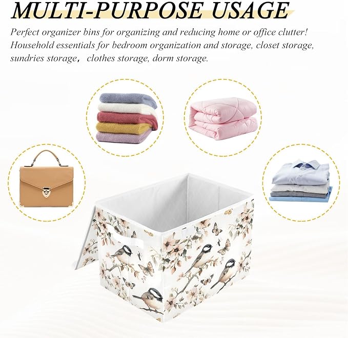 Aesthetic Black - Capped Chickadee Birds Storage Containers Organizers And Storage Foldable for Shoe Garage