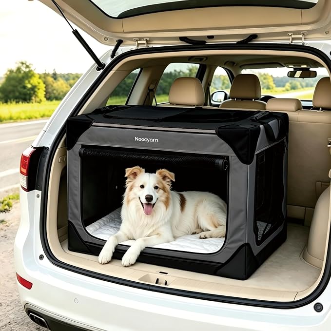 30" L Collapsible Dog Crate for Medium Dogs, Soft Pet Crate with 4-Door Mesh, Portable Dog Kennel for Travelling, Dark Grey