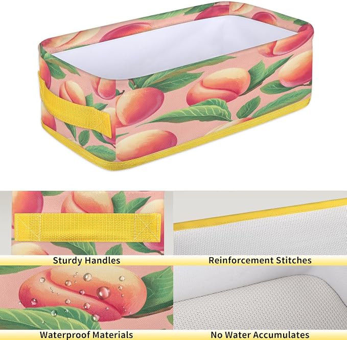 Watercolor Peaches Bathroom Storage Basket Waterproof Foldable Storage Bins with Handles Decorative Toilet Paper Storage Basket for Organizing for House Bathroom Toiletries Set of 2
