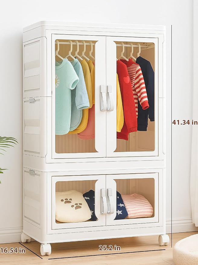 CXCJAI Pet Clothing Storage Cabinet with Hanging Rod Foldable Plastic Storage Bin 2-Tier Dog Clothes Organizer for Small Pets Lightweight, Waterproof– Portable Cat Wardrobe Closet
