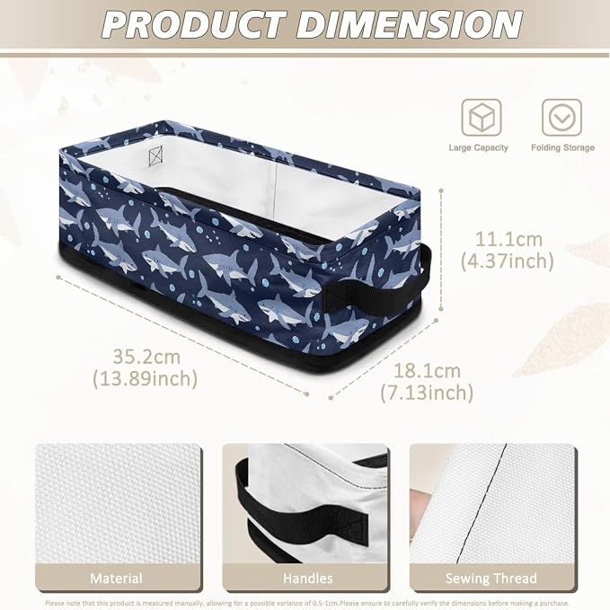 Cute Shark Bathroom Basket with Handle, Back of Toilet Paper Basket Decorative Shelf Bins for Toilet Tank Top Countertop, Bathroom Storage Basket Bathroom Accessories
