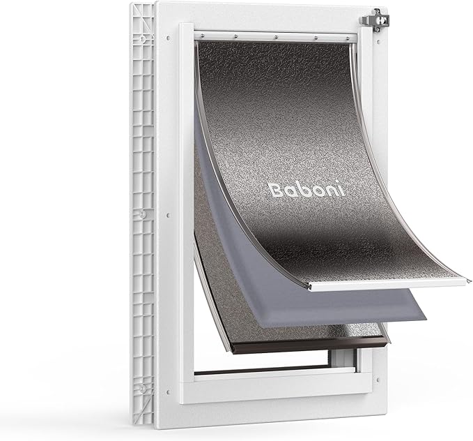 Baboni Dog Door for Door,Durable Plastic Frame,Large | Pets Up to 100 Lb,for Interior and Exterior Doors,Aluminum Lock,Metal Panel,Strong Magnetic Flaps, Never Rust