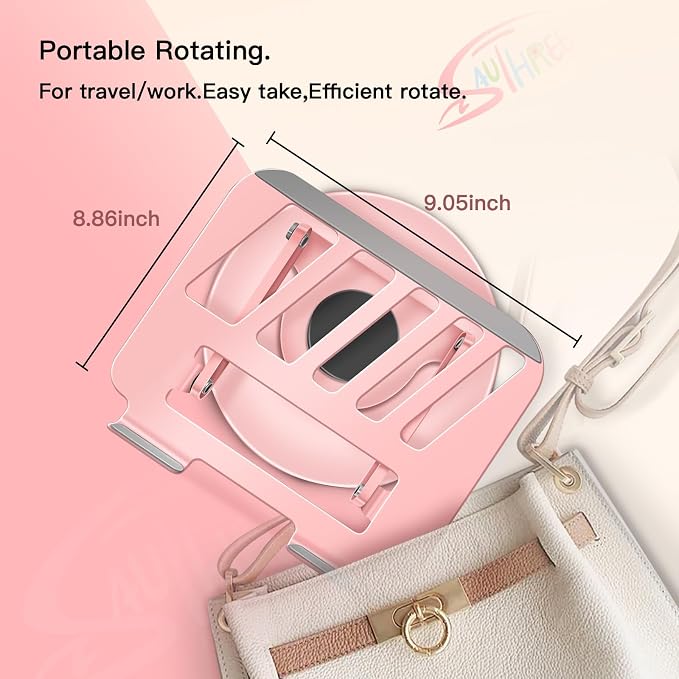 360° Rotating Adjustable Laptop Stand Perfect for Work, Painting,Office,Travel,Home,Fits MacBook & Laptops up to 13-15",Dual Rotary Shaft,Folding Design-Pink