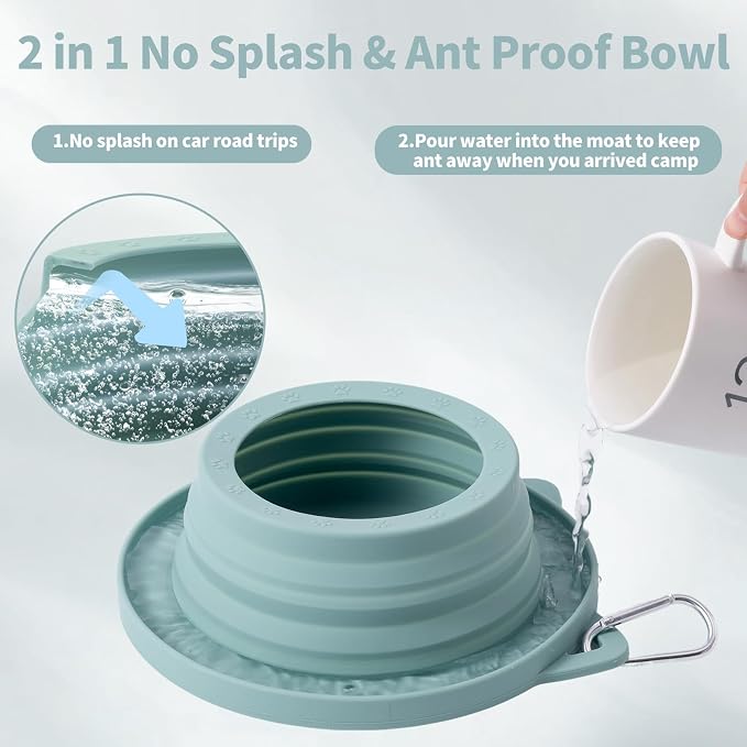 Spill Proof Dog Water Bowl for Car Road Trip, Collapsible Pet Travel Bowl | Collapsible Dog Bowl, No Splash Water Dish, Ant Away Pet Food Feeder, Silicone Travel Bowl for Pets Camping Hiking Car Trips