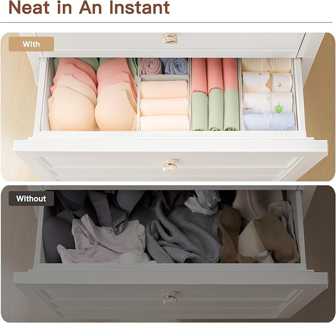 Drawer Organizer Clothes, 21 Pack Dresser Organizer for Baby Clothes, Underwear, Sock - Foldable Closet Organization and Storage Dividers Bins for Nursery, Bedroom (Oatmeal)