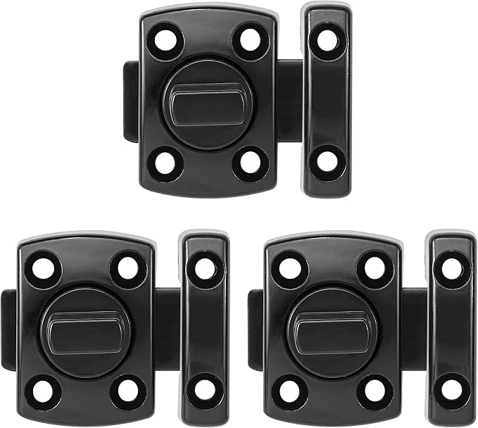 3 Set Black Rotate Bolt Gate Latches,Enhanced Security for Doors | Zinc Alloy Cabinet Lock,Pet Door Lock, for Drawer,Storage Box,Locker,Closet,Pet Cage,Wine Cabinet,Protect Privacy