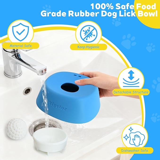 Yipetor Slow Feeder Dog Bowls for Liquid Treat, 【Entertained Ball-in】 Bone Broth Dog Lick Bowl, 3/4 Cup Yogurt Pup Lick Toy for Large Medium Small Breeds Dietary Supplement/Post-op Nutrition