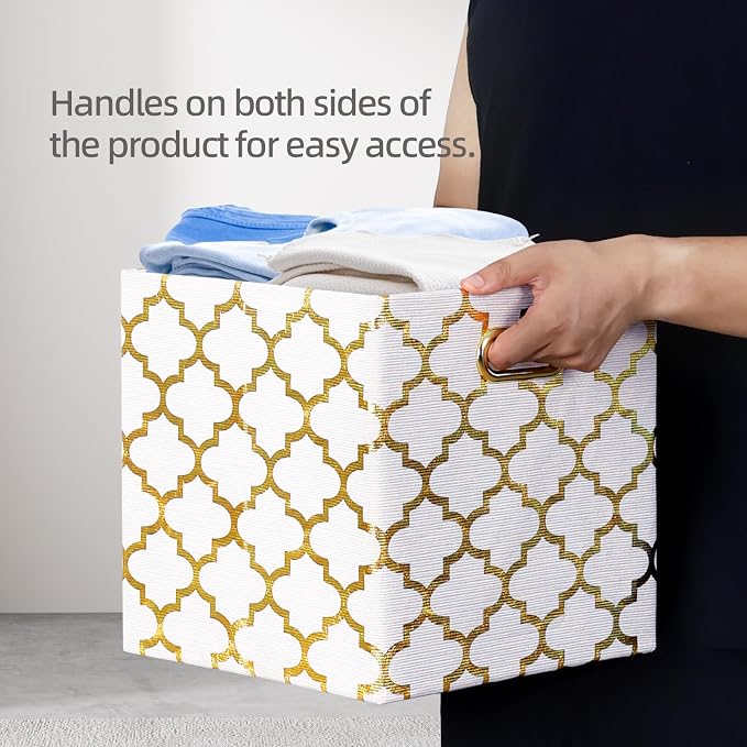 13x13x13 Storage Cube Bins, Collapsible Storage Bins Fabric Storage Cubes Organizer Baskets Box Drawers for Shelves, Closet, Wardrobe, Bookshelf, Cabinet, 3 Pack, White, AG40001-02
