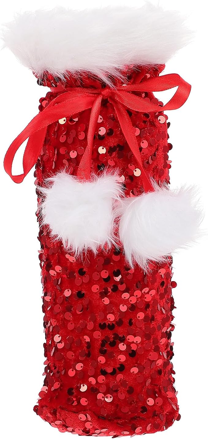 Didiseaon Red Wine Bottle Cover Lovely Pattern with Drawstring Soft Pet Material Wine Bottle Bag Christmas Plush for Holiday Decoration in Coffee Shops and Restaurants