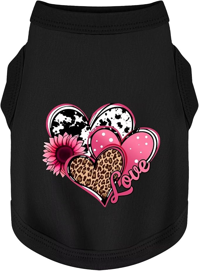 Discover Cozy Cotton Canine Wear: Soft, Lightweight, and Breathable Dog Shirt Vest with Eye-Catching Graphics (Hearts and Love), Keeping Your Furry Friend Comfy! Black 2XL