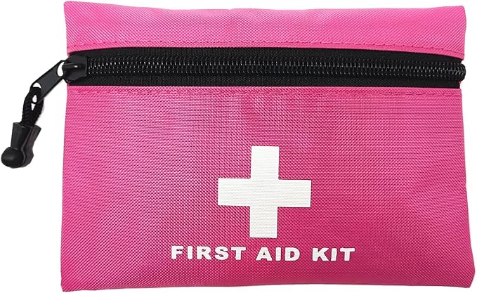 Red Emergency First Aid Bag - Small Empty Travel Rescue Pouch for First Responder Storage - Medicine Pocket for Car, Home, Office, Kitchen, Nurse, Sport, Outdoors (Pink 16x11cm)