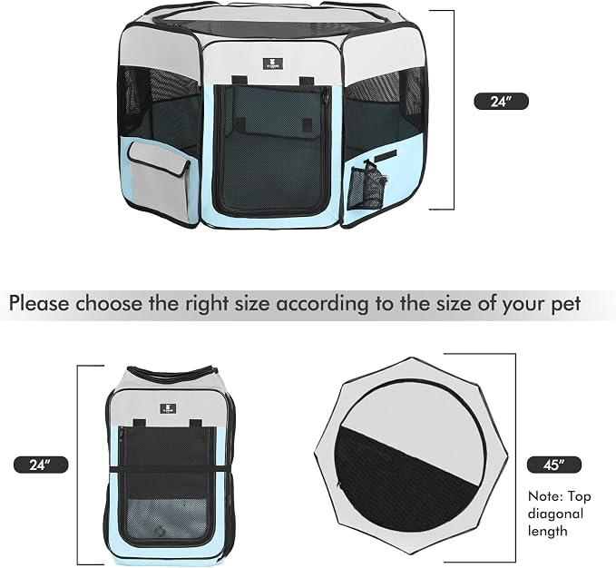 X-ZONE PET Foldable Dog Playpen, Portable Pet Play Pen for Puppy Cat, Blue | Pop‑Up Dog Playpens Indoor & Outdoor, Waterproof Dog Kennel Cage, Removable Top, Travel Camping Playpen, Large Size