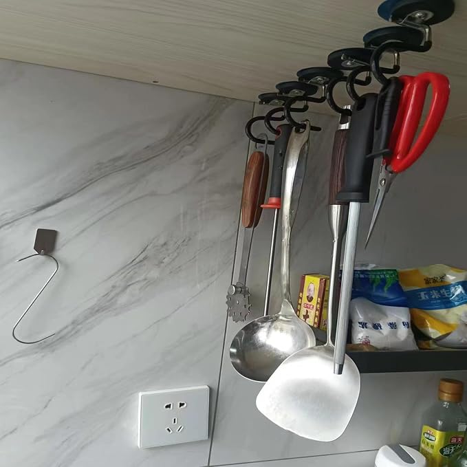 2PCS Magnetic Broom Hooks, Space-Saving Mop Rake Rack, Stainless Steel Heavy Duty Mop Handle
