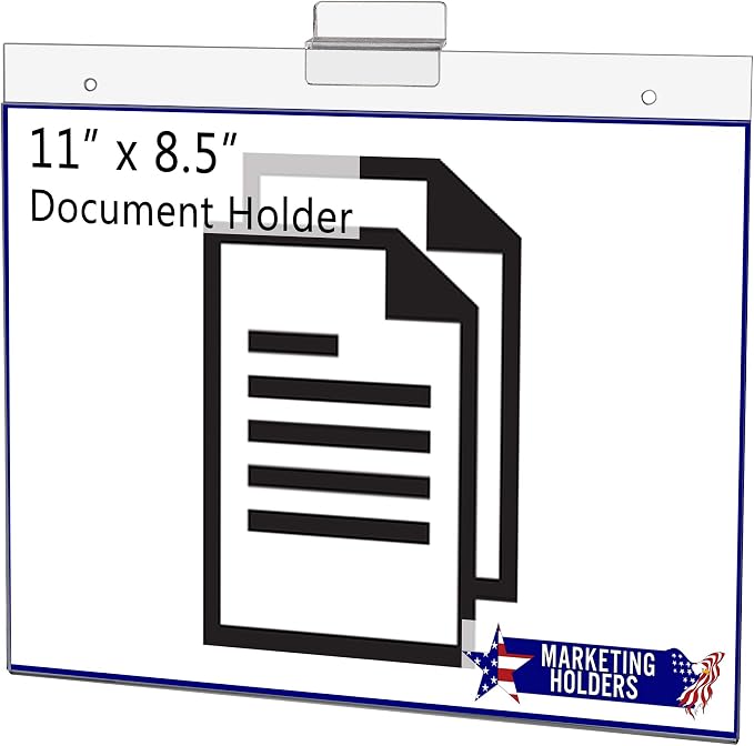 Marketing Holders 2 Pack Slatwall Sign Holder for 11" x 8.5" Advertisements and Price Lists in Retail Stores Boutiques and Showrooms Clear Acrylic Horizontal Literature Sleeve No Assembly Required