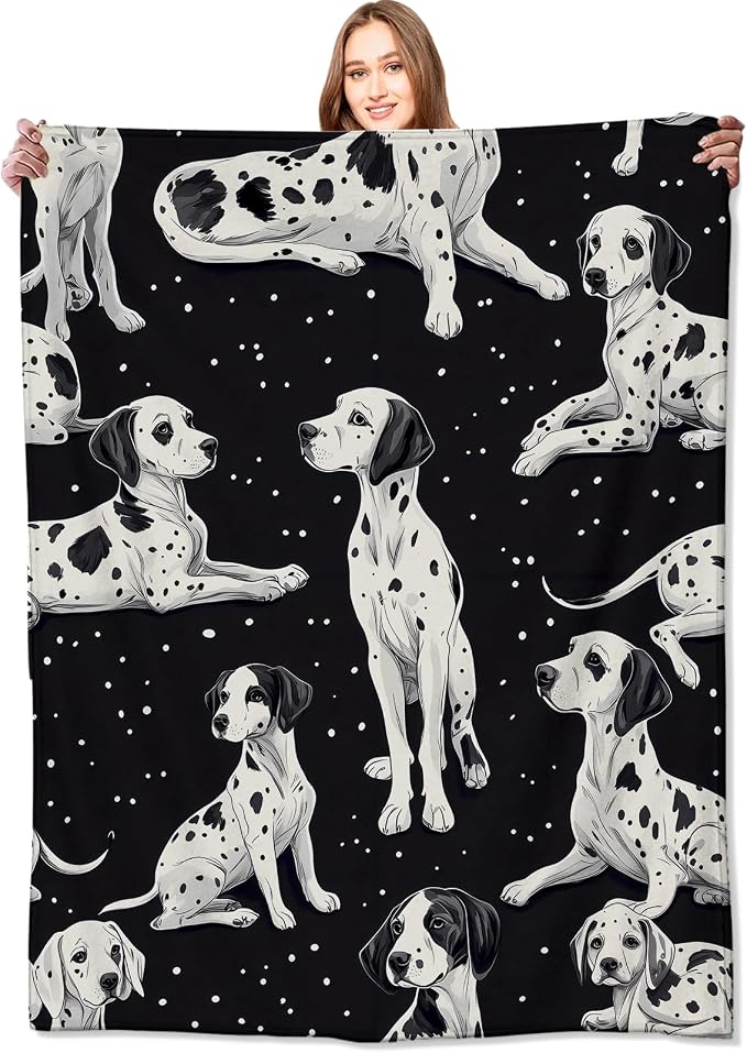 Dalmatian Blanket Cute Dog Throw Blankets with Black and White Puppy,Birthday Gifts for Kids Adult & Pet Lovers,Lightweight Soft Fleece,for Sofa Couch Bed Room Decor 50x60in