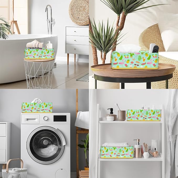 Summer Flamingo Fruits Bathroom Storage Basket, Foldable with Handle Open Countertop Paper Towel Decorative Box, Toilet Tank Top Shelf Baskets for Home Closet Bedroom Living Room O