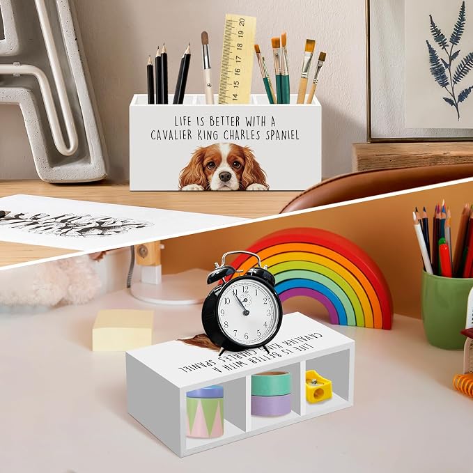 King Charles Cavalier Dog Gifts Pen Pencil Holder for Desk, Funny Dog Gift Office Desk Accessories, Life Is Better with a Cavalier King Charles Spaniel Pen Holder Organizer for Bathroom Decor