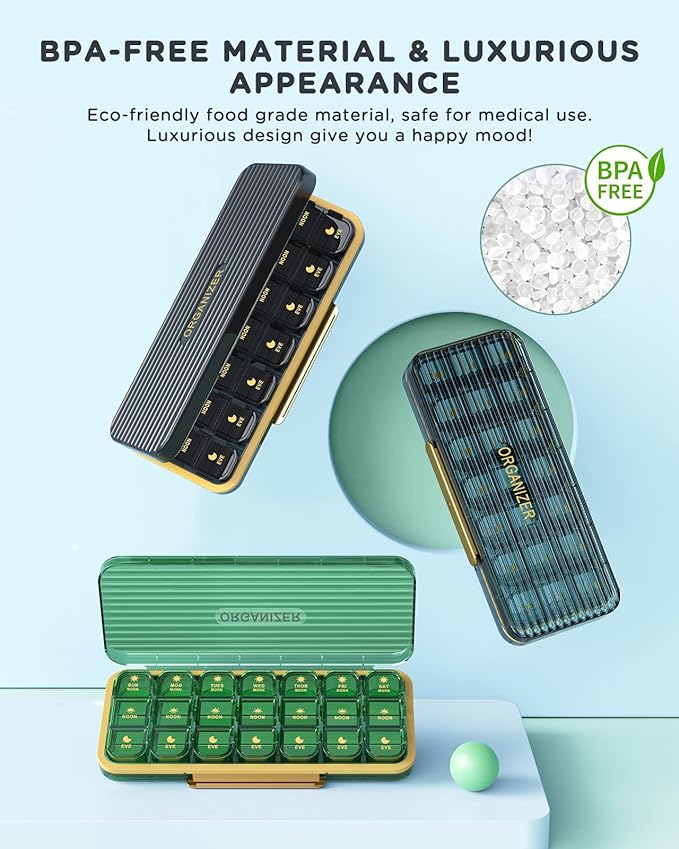 Acedada Pill Organizer 3 Times A Day, 7 Day Pill Box 3X A Day, Blue | Weekly Vitamin Box Organizer with 7 Separate Containers, Portable Daily Medicine Planner Case for Vitamin Fish Oil Supplement