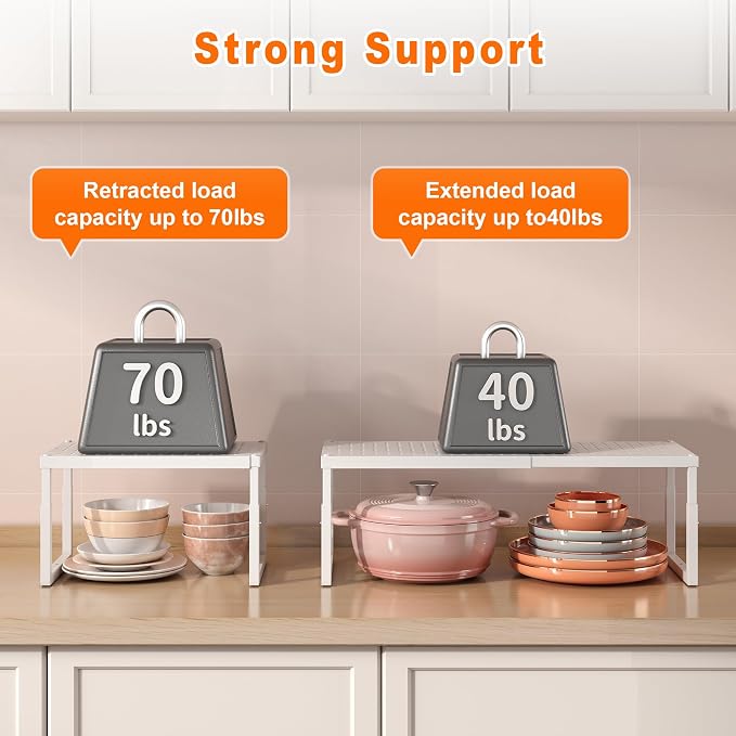 RUILALIFE Expandable-Stackable-Shelf-Organizer-For-Cabinet Pantry Closet,Kitchen Counter Shelf With Adjustable Height, Metal Storage Shelf Riser Spice Rack For Cupboard Countertop