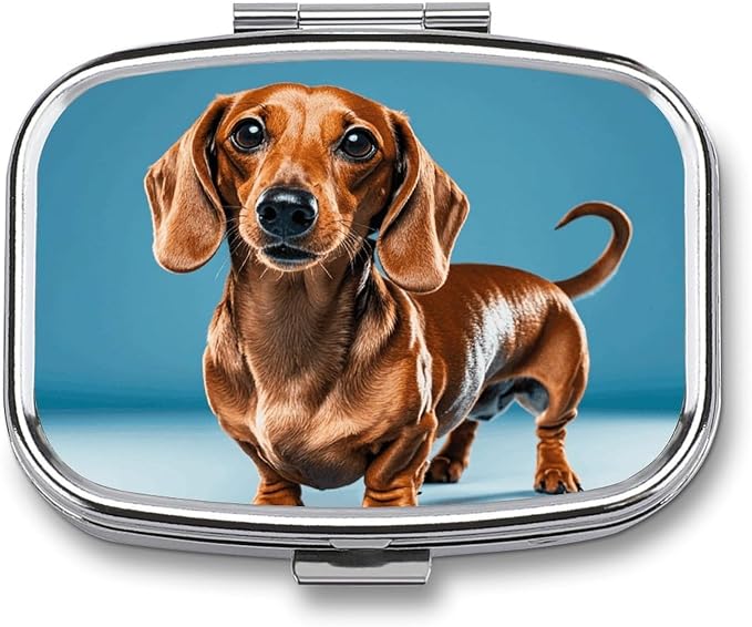 Metal Pill Organizer 2 Compartment Travel Pill Case with Mirror Waterproof & Leak-Proof Dachshund Weiner Pet Dog Pill Boxes for Daily Meds Vitamins Supplements Fits in Purse Pocket Bag