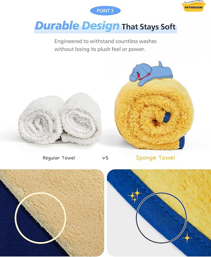 PETHROOM Ultra Absorbent Pet Towel | Quick-Drying, Soft Microfiber Dog & Cat Bath Towel | Lightweight, Durable, Fast Water-Soaking | Ideal for All Breeds (Large) 23.6" x 47.2"
