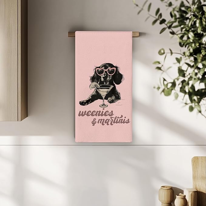 Dachshund Kitchen Dish Towels - Dachshund Gifts for Women, Wiener Dog Dachshund Kitchen Decor, Funny Weenies Martinis Hand Towels for Kitchen Decorative 16x24