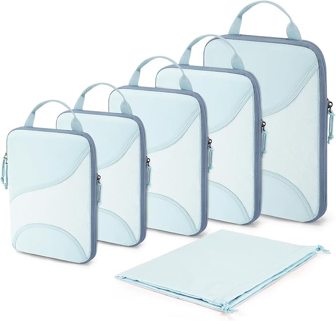 Bagsmart Compression Packing Cubes, Travel Bag Cruise Ship Essentials | Lightweight, Compressible Suitcase Organizer Set fit Standard Carry-On & Checked Luggage, 6 Set, 14 Set Washable Packing Bags