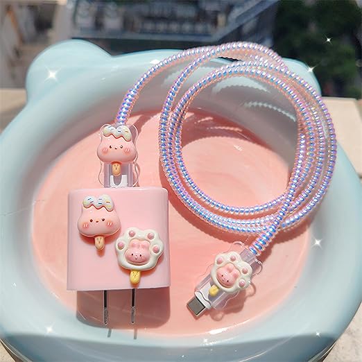 Charger Protector Cute 3D Rabbit Cable Protector for iPhone iPad 18W/20W Charger Cover,Cartoon 3D Cat's Paws Shape Design Charger Cord Protector,Charging Cord Protector for iPhone14 15 16 Pro Max-Pink
