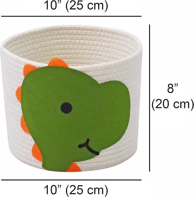 T&T Homewares Small Cotton Rope Baskets with Dianosaur Theme Design for Baby Diaper Organizer, Nursery Storage, Nursery Room Decor, Kids Room Organizer, Cat Dog Toy Storage (Small Dinosaur)