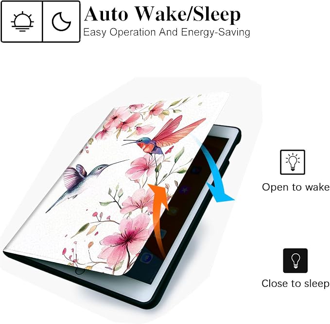 for Microsoft Surface Pro 11/10/9-13" 2024/2022 Tablet Case,Auto Wake/Sleep,Adjustable Stand Protective Cover - Hummingbird Flower