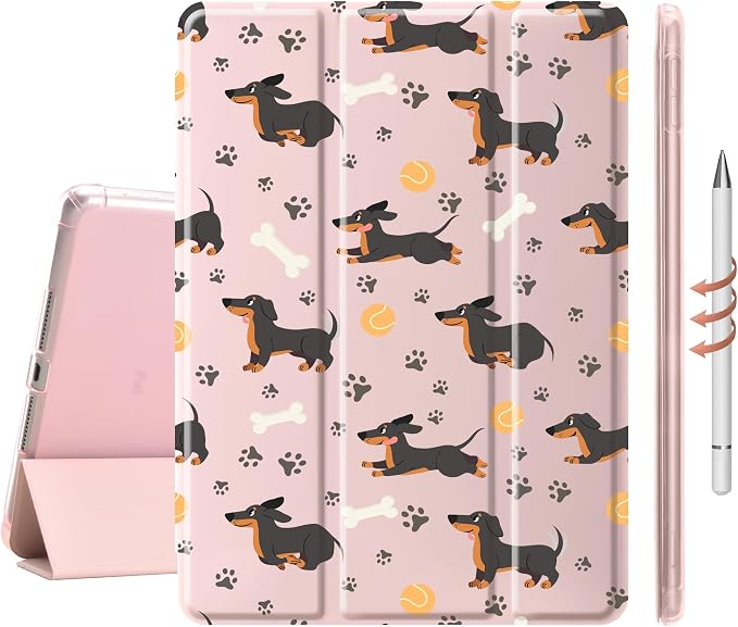 Cute Dachshund Dog Case for 11" iPad Air(2024), Clear TPU Smart Stand Back Cover with Pencil Holder, Auto Wake/Sleep Foldable Shockproof Protective Case