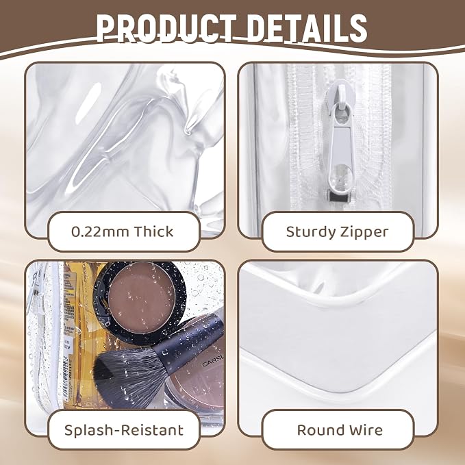 YedsIntu 16 Packs Clear Makeup Bags Cosmetic Storage Bags Waterproof TAS Approved Toiletry Bags PVC Zipper Pouches Organizer Case for Organizing Travel Bathroom