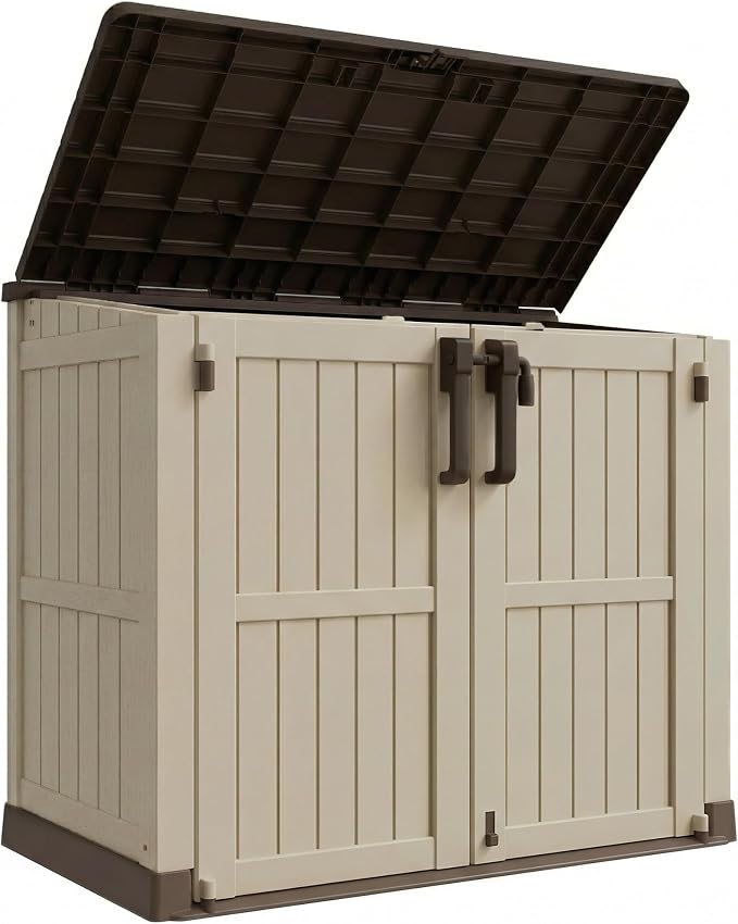 LHBcraft Waterproof Outdoor Storage Box 36 Cu Ft with Lockable Doors,Portable Outdoor Storage Shed,Horizontal Outdoor Storage Cabinet for Garden,Easy to Assemble