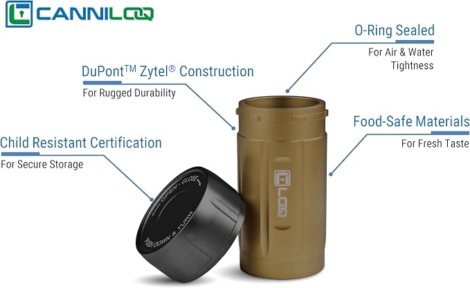 TXD120 Airtight Storage Jar and Smell Proof Container Keeps Herbs Fresh for Months, 120ml, Tan Body, Black Cap