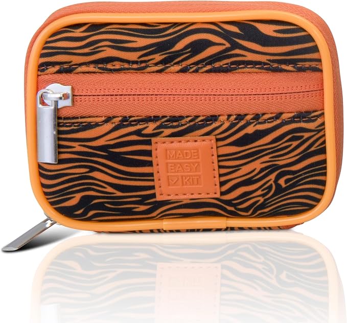Made Easy Kit Pill Case - Weekly Medicine Organizer with Removable Seven-Day Vitamin & Supplement Box - Premium Neoprene for Travel Purse Accessory (Orange Tiger)